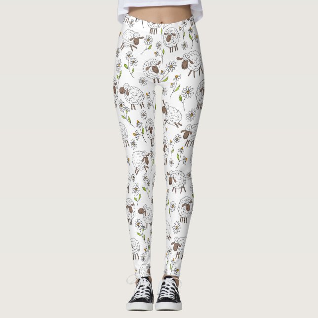 Schafe auf Weiß zählen Leggings (Vorderseite)