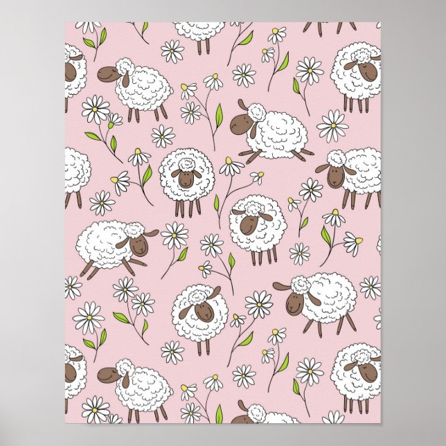 Schafe auf Zuckerbonbons pink zählen Poster (Vorne)