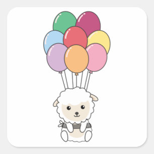 Schafe fliegen mit farbenfrohen Balloons-Quadrat-S Quadratischer Aufkleber