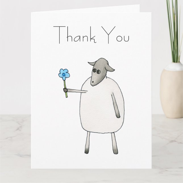 Schafe geben eine Blume, danke. Dankeskarte (Vorderseite)