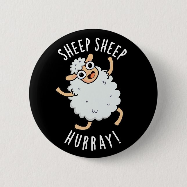 Schafe Hurray Funny Animal Puck Dark BG Button (Vorderseite)