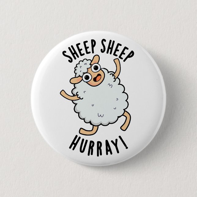 Schafe Hurray Funny Animal Puff Button (Vorderseite)