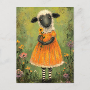 Schafe in einem orangefarbenen Kleid Postkarte