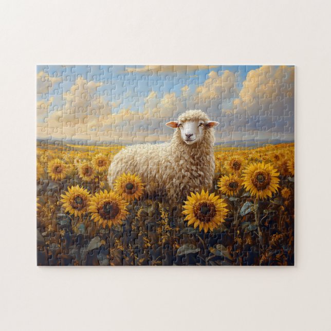 Schafe in einem Sonnenblumenfeld (Horizontal)