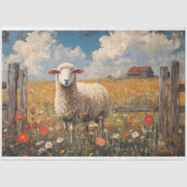 Schafe in einer Wildblume Rustikaler Bauernhof Seidenpapier