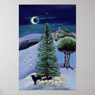 Schafe in einer Winterlandschaft Poster