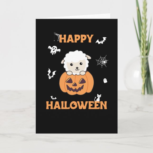 Schafe in Pumpkin Niedliche Schafe glücklich Hallo Karte (Vorderseite)