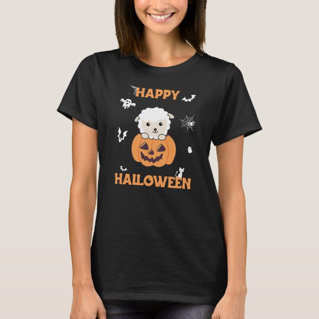 Schafe in Pumpkin Niedliche Schafe glücklich Hallo T-Shirt (Vorderseite)