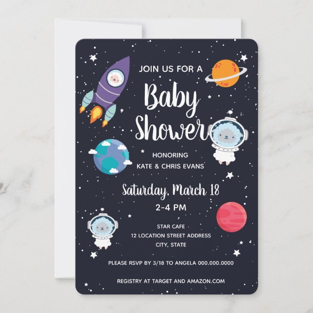 Schafe in Space Baby Dusche Space Navy Galaxy Einladung (Vorderseite)