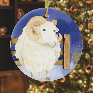 Schafe mit dem Curly Horn (Friendly Beasts Series) Keramik Ornament