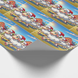 Schafe mit Weihnachtsmannmützen, die von Weihnacht Geschenkpapier
