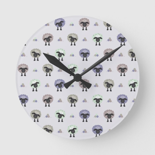 Schafe Runde Wanduhr (Vorderseite)