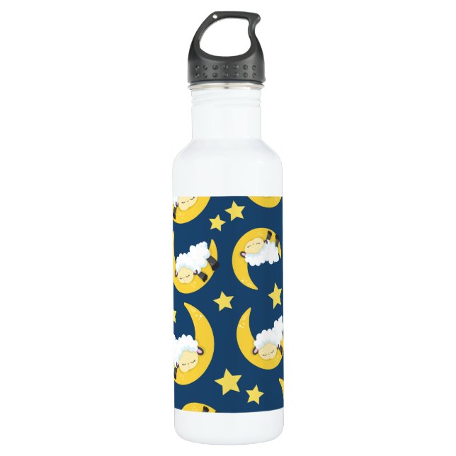 Schafe, schlafende Schafe, Mond, Sterne Edelstahlflasche (Vorderseite)