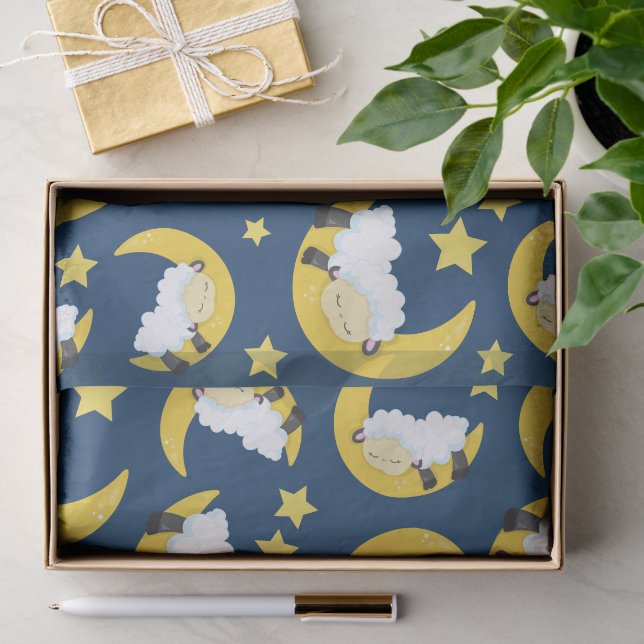 Schafe, schlafende Schafe, Mond, Sterne Seidenpapier (Geschenk)