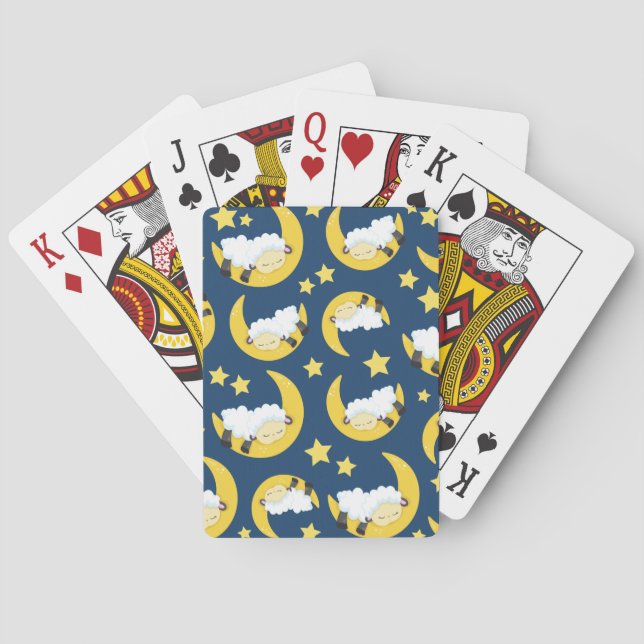 Schafe, schlafende Schafe, Mond, Sterne Spielkarten (Rückseite)