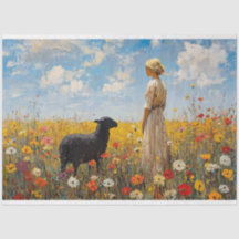 Schafe und Hirten mit Wildblumen
