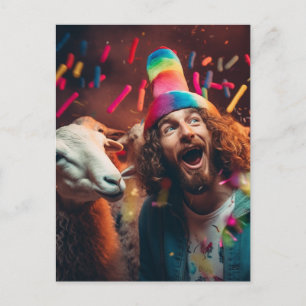 Schafe und Jesus auf einer lustigen farbenfrohen G Postkarte