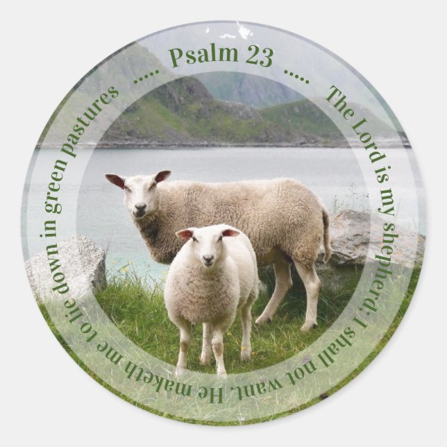 Schafe und Lämmer am Psalm-See 23 Runder Aufkleber (Vorderseite)
