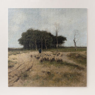 Schäfer und Schaf, vintage Ölmalerei