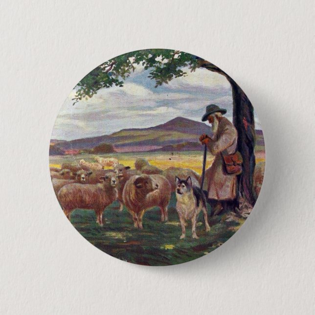 Schäfer und Schafe Vintage Button (Vorderseite)