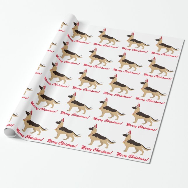 Schäferhund-Cartoon-frohe Weihnachten Geschenkpapier (Ungerollt)