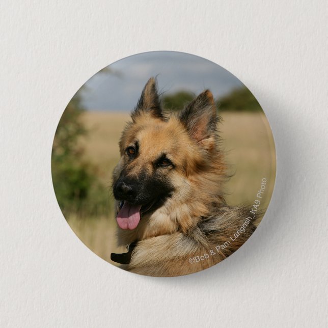 Schäferhund, der heraus Zunge haftet Button (Vorderseite)