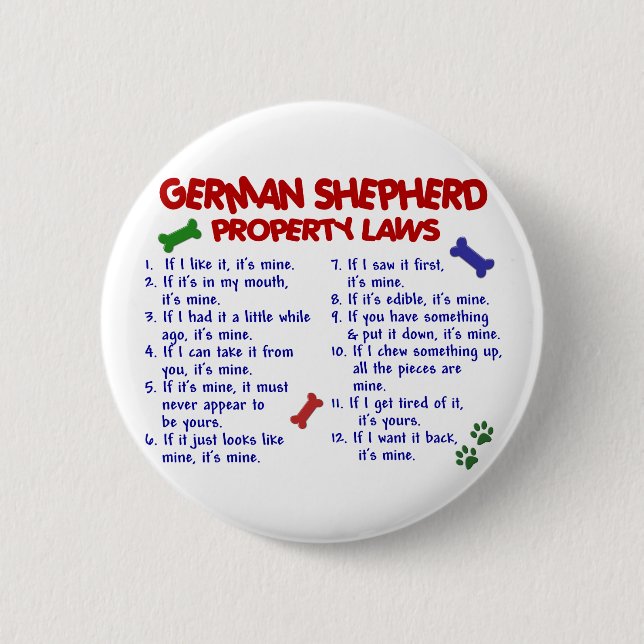 SCHÄFERHUND Eigentums-Gesetze 2 Button (Vorderseite)