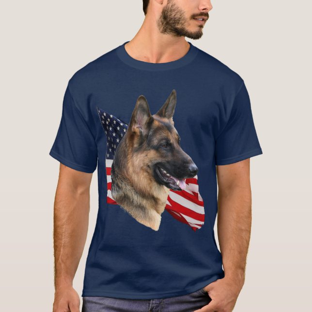 Schäferhund-Hund headstudy mit Flaggen-Shirt T-Shirt (Vorderseite)