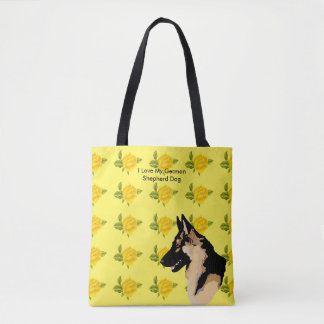 Schäferhund-Hund und gelbe Rosen Tasche