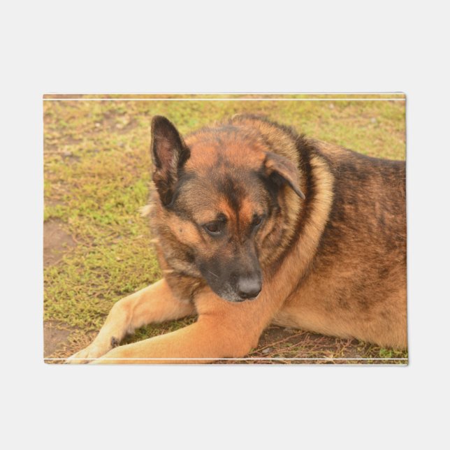 Schäferhund mit einem schlaffen Ohr Fußmatte (Vorderseite)