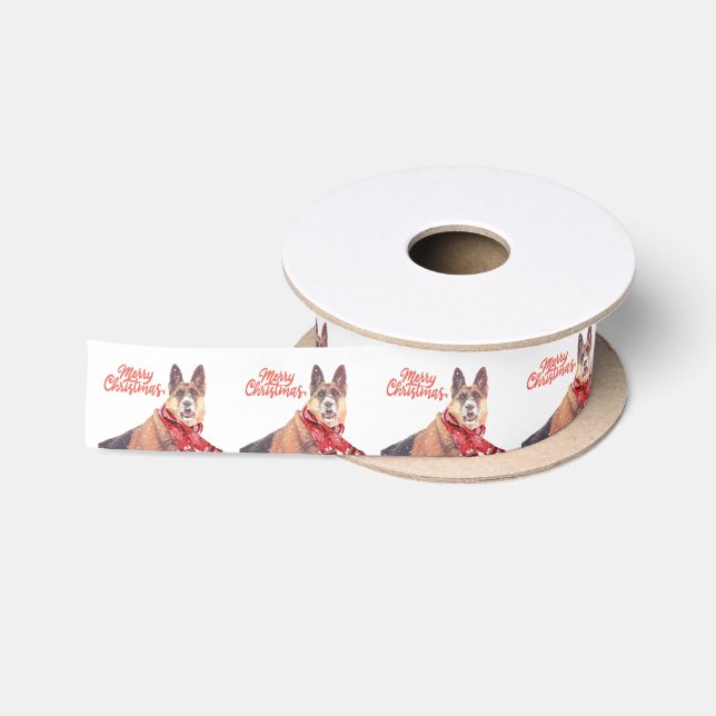 Schäferhund mit Feiertags-Schal Satinband (Spule)