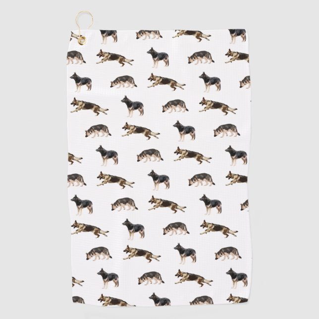 Schäferhund-Muster (weiß) Golfhandtuch (Vorderseite)