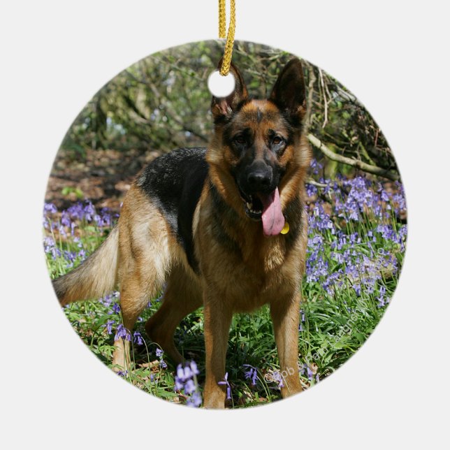 Schäferhund-Niederlegung Keramik Ornament (Vorne)