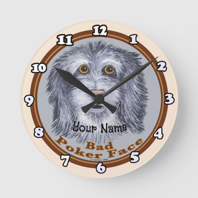 Schäferhund Pokerface Runde Wanduhr (Vorderseite)