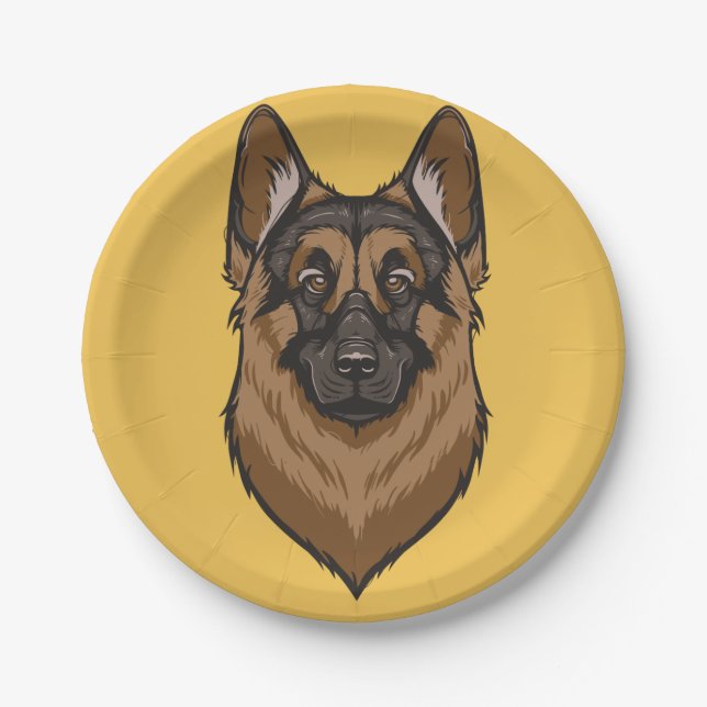 Schäferhund-Porträt Pappteller (Vorderseite)