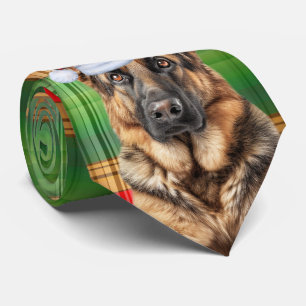 Schäferhund Rot und Grün Kariert Urlaub Weihnachte Krawatte