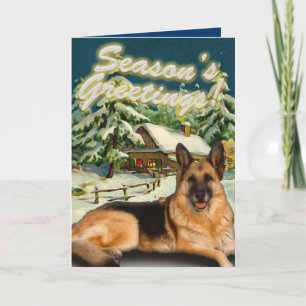 Schäferhund-Schnee-Kabinen-Weihnachtskarten Feiertagskarte