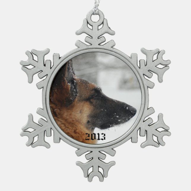 Schäferhund Schneeflocken Zinn-Ornament (Vorderseite)