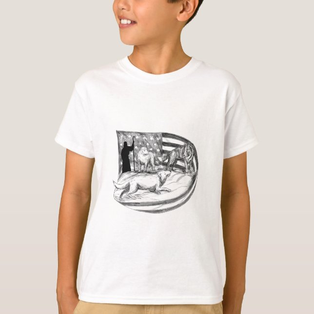 Schäferhund schützen Lamm vor Wolf-Tätowierung T-Shirt (Vorderseite)