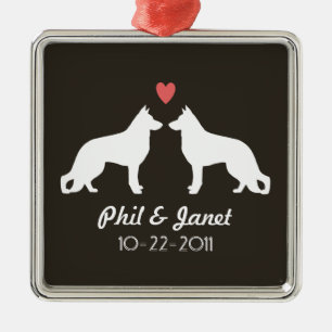 Schäferhund-Silhouetten mit Herzen und Text Ornament Aus Metall