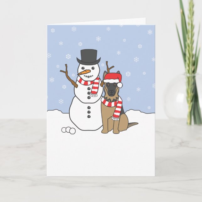 Schäferhund und Schneemann Feiertagskarte (Vorderseite)