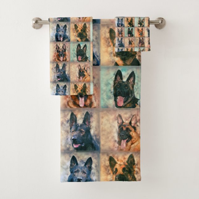 Schäferhund verfolgt - GSD - Digital-Kunst-Collage Badhandtuch Set (Insitu)