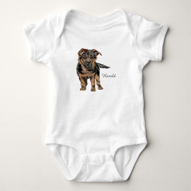 Schäferhund-Welpen-Zeichnen Baby Strampler (Vorderseite)