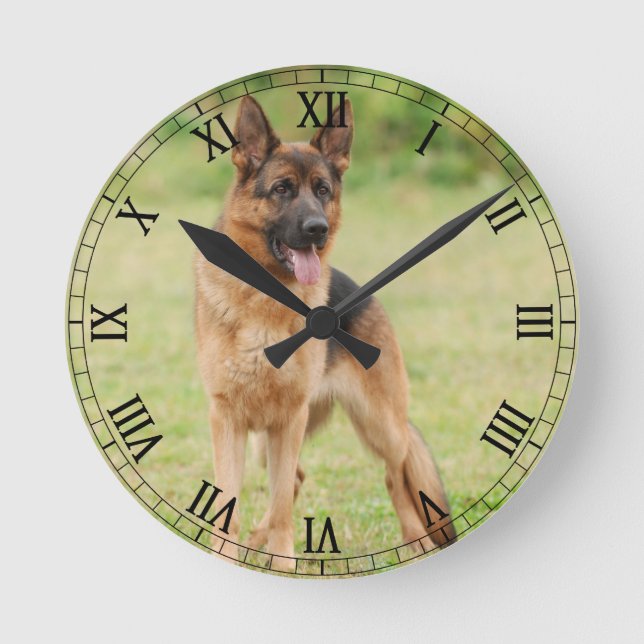 Schäferhundhund Runde Wanduhr (Vorderseite)