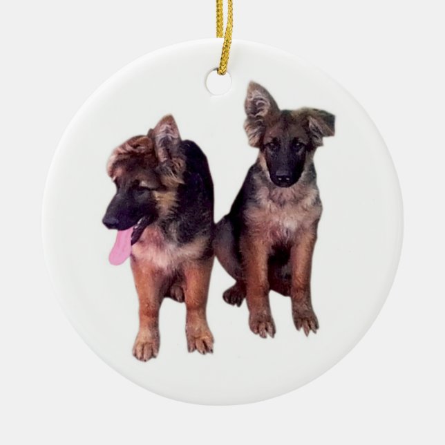 Schäferhundwelpen Gewohnheits-Verzierung Keramik Ornament (Vorne)