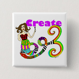 Schaffen Sie buntes Meerjungfrau-Muse-Quadrat Button
