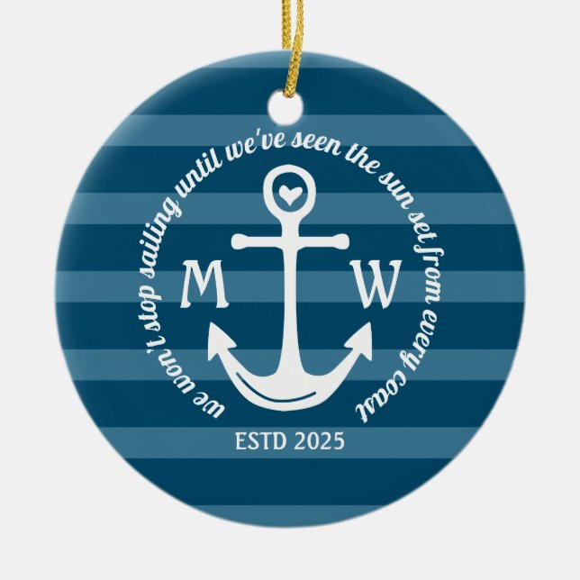 Schaffen Sie Ihr eigenes Seeanker-Herz-Küstenlogo Keramik Ornament (Vorne)