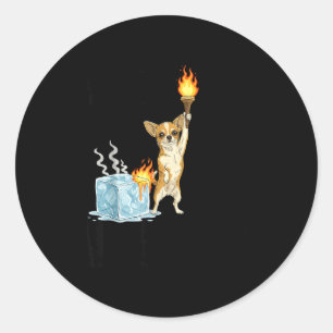 Schafft Eis ab lustiger Chihuahua-Hund Meme Feuer Runder Aufkleber