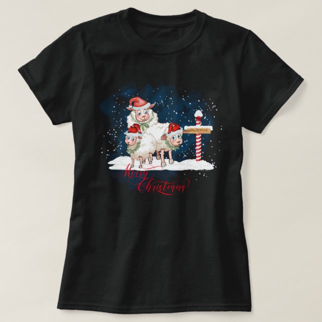 Schafliebhaber Weihnachten Nordpol T-Shirt (Design vorne)