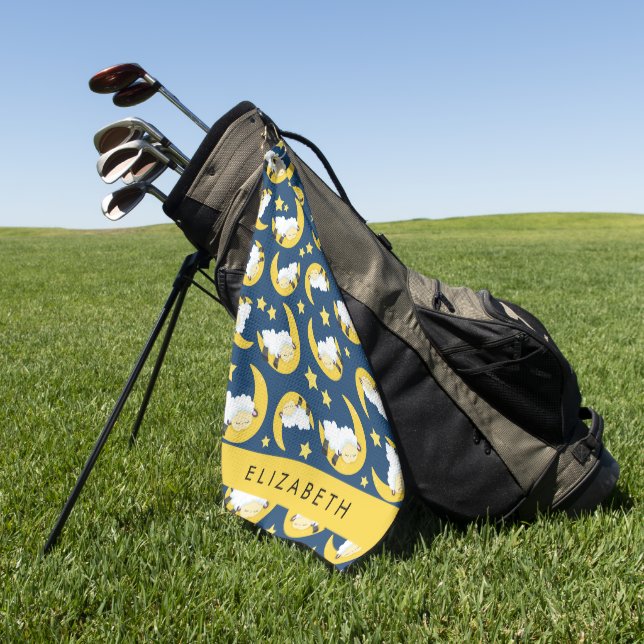 Schafmuster, schlafende Schafe, Mond, Ihr Name Golfhandtuch (Gras)